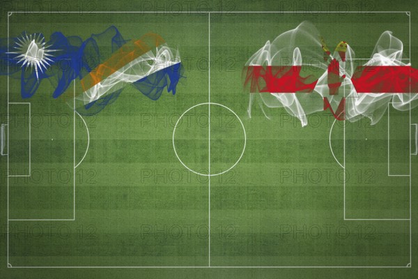 Marshall Islands vs Northern Ireland Soccer Match, national colors, national flags, soccer field, football game, Competition concept, Copy space