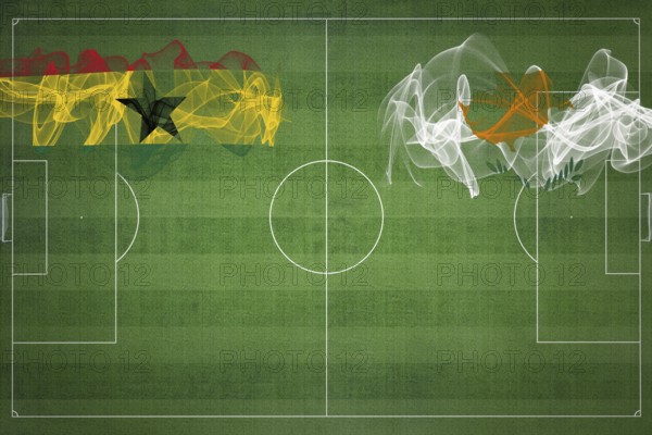 Ghana vs Cyprus Soccer Match, national colors, national flags, soccer field, football game, Competition concept, Copy space