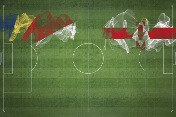 Seychelles vs Northern Ireland Soccer Match, national colors, national flags, soccer field, football game, Competition concept, Copy space