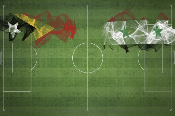 East Timor vs Syria Soccer Match, national colors, national flags, soccer field, football game, Competition concept, Copy space
