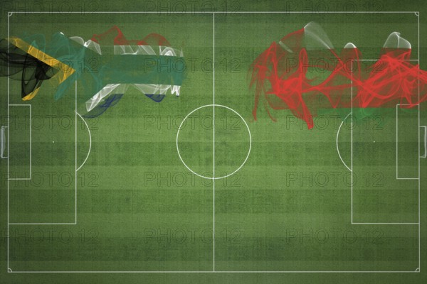 South Africa vs Oman Soccer Match, national colors, national flags, soccer field, football game, Competition concept, Copy space