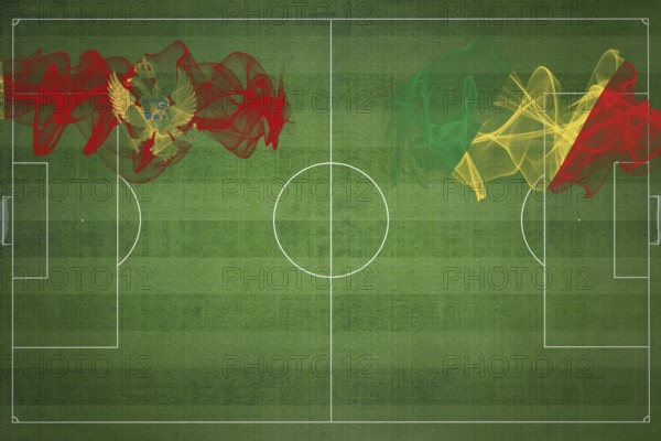 Montenegro vs Congo Soccer Match, national colors, national flags, soccer field, football game, Competition concept, Copy space