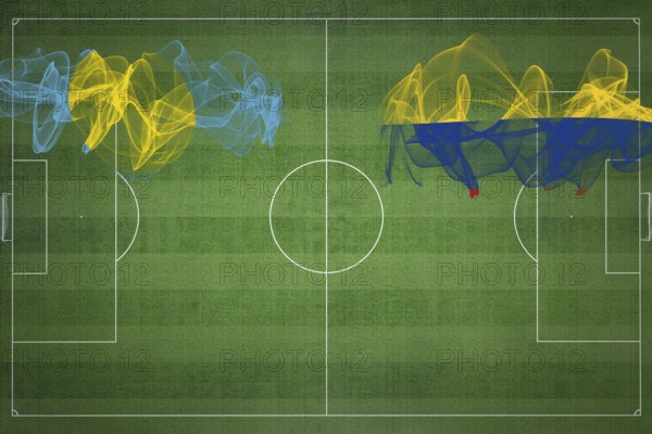 Palau vs Colombia Soccer Match, national colors, national flags, soccer field, football game, Competition concept, Copy space