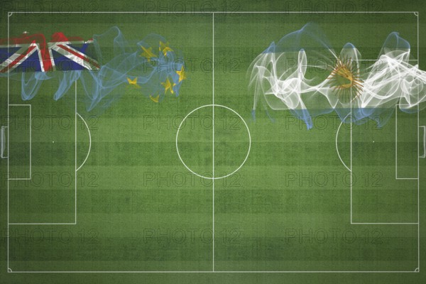Tuvalu vs Argentina Soccer Match, national colors, national flags, soccer field, football game, Competition concept, Copy space