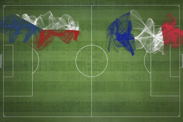 Czech Republic vs France Soccer Match, national colors, national flags, soccer field, football game, Competition concept, Copy space