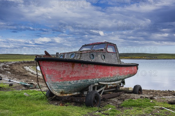 Old boat in Settlement, Pebble Island, Falkland Islands, Great Britain, South America