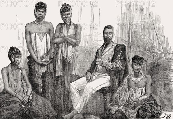 Mgolombane Sandile and his Wives, 1820–1878, a Chief of the Ngqika, Xhosa nation, South Africa, From British Battles on Land and Sea, by James Grant, Africa