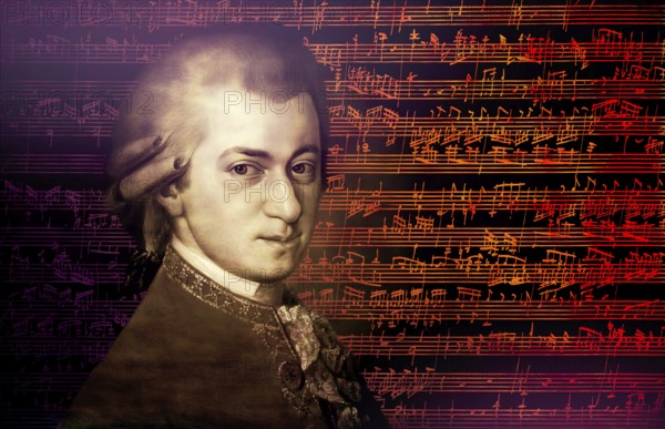 Wolfgang Amadeus Mozart, 1756 – 1791, composer of classical music, First Viennese School, notesheet from Allegro and Andante, Fantasy in F minor for mechanical organ, KV 608, 1791, digitally edited