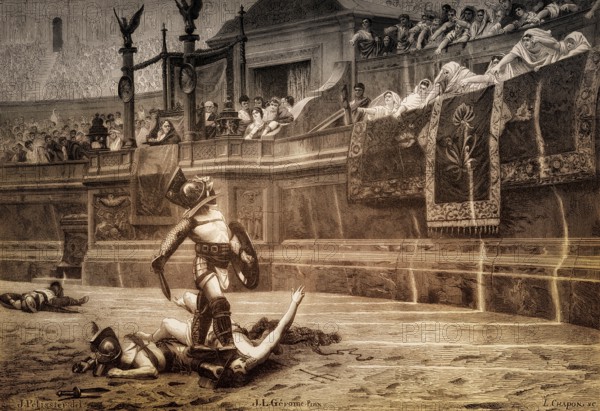 Gladiatorial Fights at the Colosseum, ancient Amphitheatre, Rome, Italy, Europe