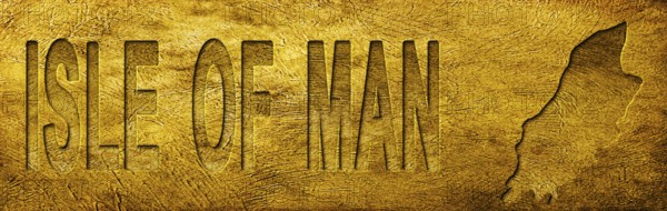 Isle of Man Map and Text on Grunge Gold Texture