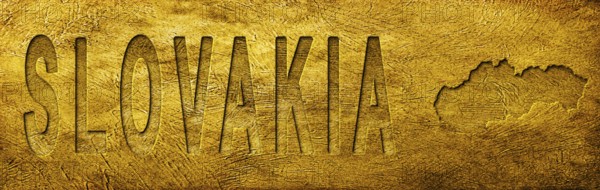Slovakia Map and Text on Grunge Gold Texture