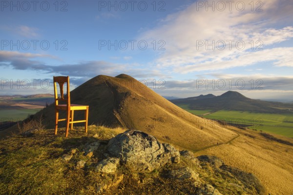 View from the top of Rana hill at sunrise. Autumn scenery in Central Bohemian Highlands, Czech Republic, Europe