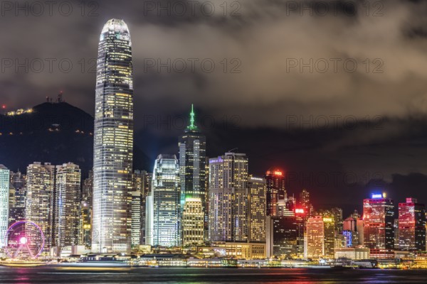 Hong Kong night view seen from the Victoria Harbor. Shooting Location: Hong Kong Special Administrative Region
