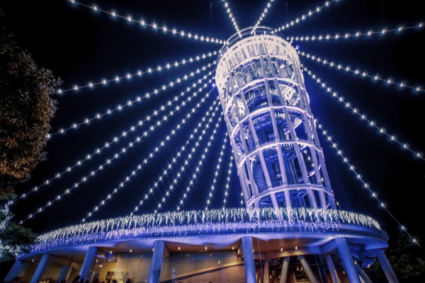 Lighthouse of the night view of Enoshima (sea candles). Shooting Location: Kamakura, Kanagawa Prefecture