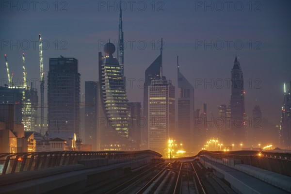 Dubai sunrise landscape (from the United Arab Emirates Dubai Metro). Shooting Location: Dubai