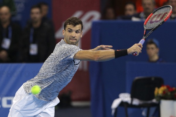 Sofia, Bulgaria - February 9, 2017: Grigor Dimitrov (pictured) from Bulgaria plays against Jerzy Janowicz from Poland during a match from Sofia Open 2017 tennis tournament