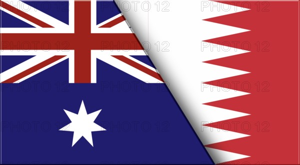 Double Flag of Australia and Bahrain. Australian and Bahraini National flags. 3D illustration. Illustration of Double Flag. National symbol. Two Flags Together
