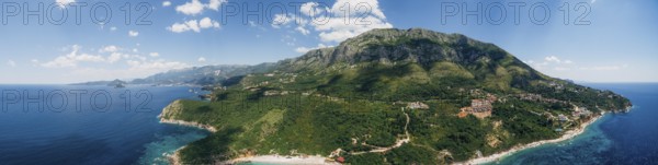 Panorama of the green hill and the beach Drobni Pijesak.