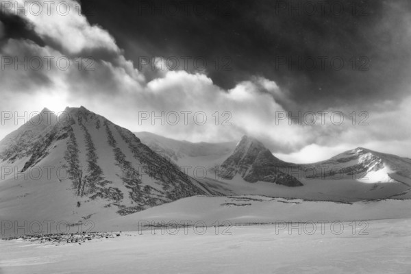 Landscape in the snow, Unna Reaiddavaggi, Norrbotten, Lapland, Sweden, March 2017, Europe