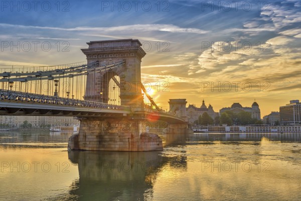 Budapest sunrise city skyline at Budapest Chain Bridge and Danube River, Budapest, Hungary, Europe