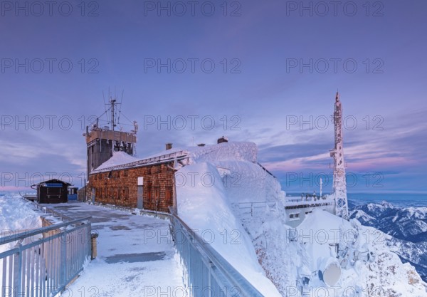 Building on the summit of the Zugspitze at daybreak