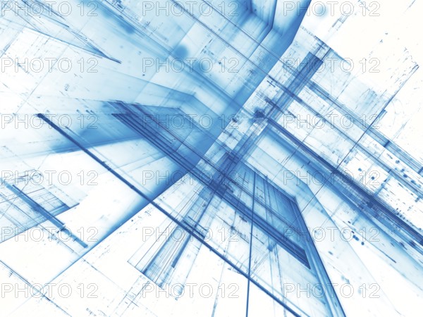 White and blue tecnology background - abstract computer-generated image. Digital art: futuristic design with inclined walls. For banners, covers, posters