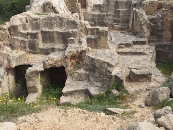 Carved chambers and steps in the tomb of the kings area of paphos cyprus