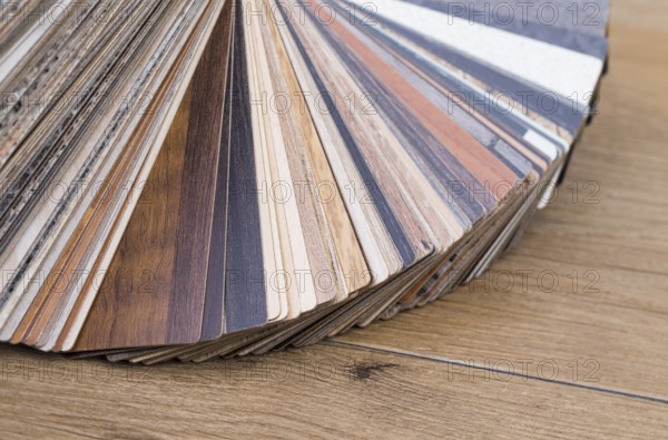 Different wood veneers on a wooden table