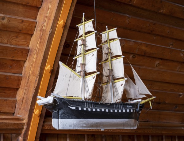Votive ship named Glaube in the Schifferkirche church in Ahrenshoop on the Fischland-Darß-Zingst peninsula, Ahrenshoop, Mecklenburg-Vorpommern, Germany, Europe