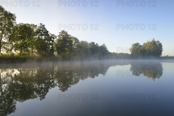 Guttau pond area in Upper Lusatia, at sunrise.morning fog in Upper Lusatia, at sunrise