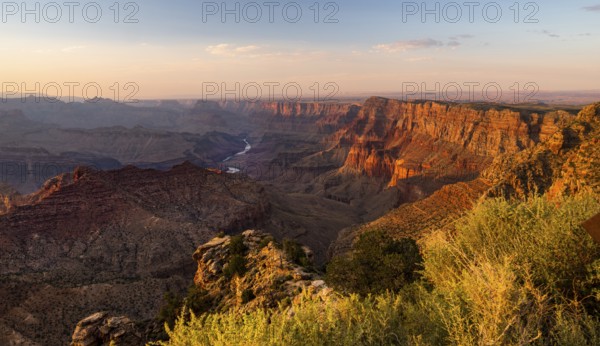 Scene from a viewpoint along the south rim of the Grand Canyon in Arizona USA