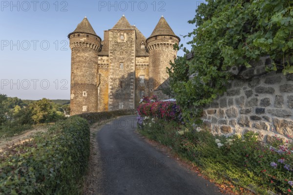 Bousquet castle from the 14th century, classified as a historical monument. Montpeyroux, Aveyron, France, Europe