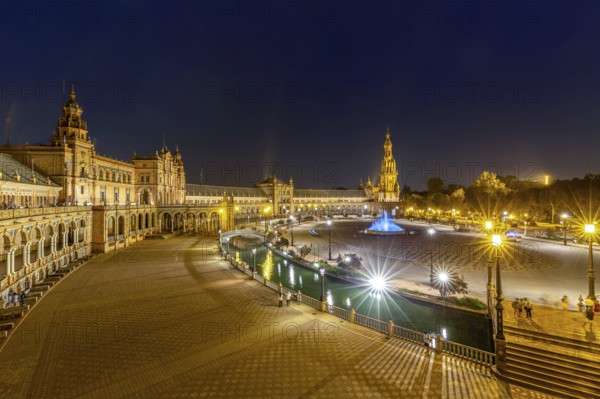 Plaza de Espana in Seville, Andalusia, Spain at night. Night at the Plaza de Espana in Seville, Andalusia, Spain, Europe
