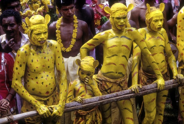 Puli Kali tiger dancers in Atham festival at Thrippunithura Tripunithuranear Ernakulam, Kerala, South India, India, Asia