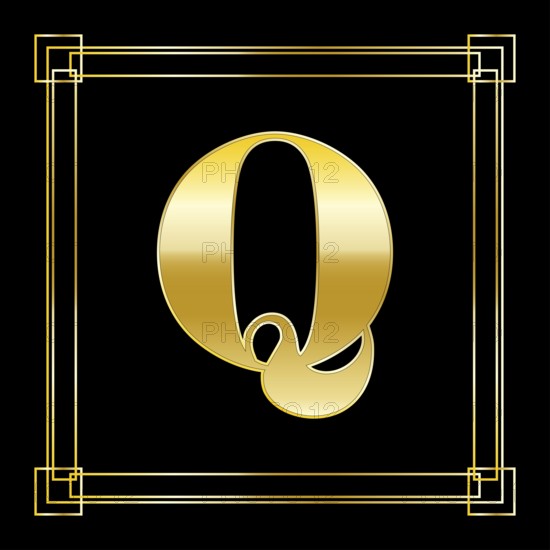 Letter Q Logo Design With Square Ornament, luxury golden design, vector illustration
