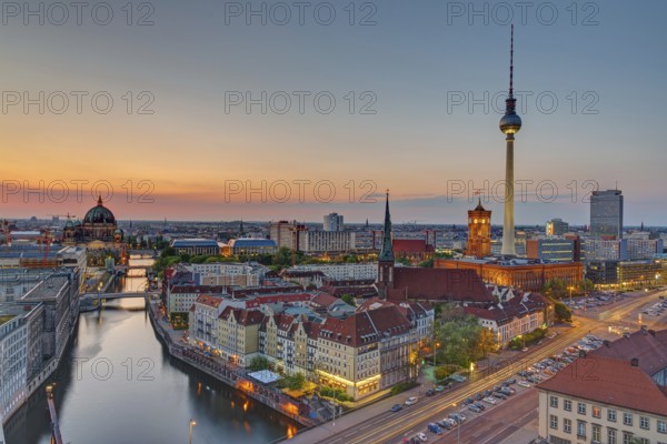 Sunset over downtown Berlin with the famous TV tower