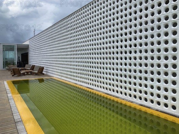 Swimming pool terrace at B Hotel in Brasilia, Design by the urbanist Lucio Costa with Oscar Niemeyer. June 16th, 2020