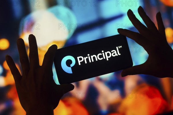 In this photo illustration, the Principal Financial Group logo is displayed on a smartphone mobile screen