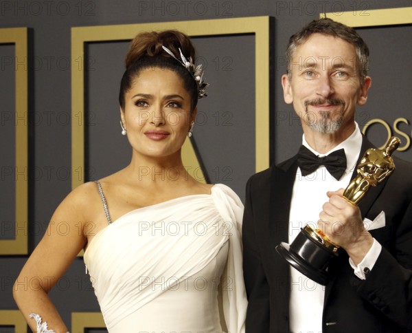 Salma Hayek and Mark Taylor at the 92nd Academy Awards, Press Room held at the Dolby Theatre in Hollywood, USA on February 9, 2020