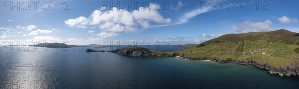Aerial panorama view of Slea Head and the Dingle Peninsula in County Kerry of western Ireland