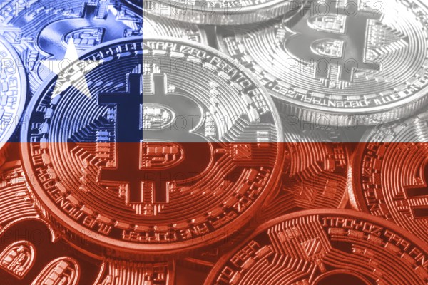 Chile bitcoin flag, national flag cryptocurrency concept black background