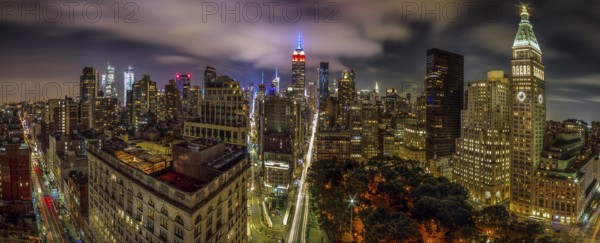 Manhattan Skyline and the Empire State Building, at night. New York, USA, North America