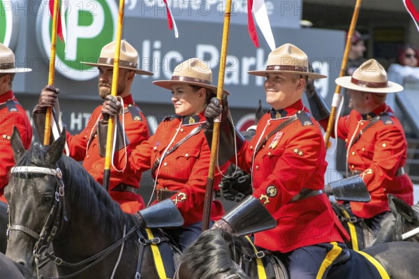 Calgary, Alberta, Canada. July 7, 2023. A close up to a Royal Canadian Mounted Police memmebers at a public parade