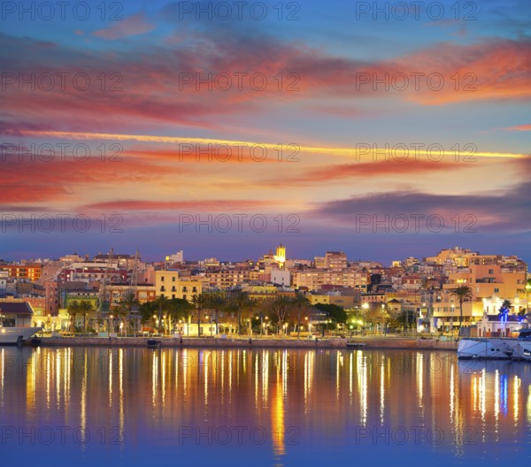Tarragona port sunset with sea reflection in Catalonia