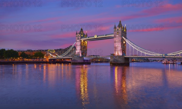 London Tower Bridge sunset on Thames river in England
