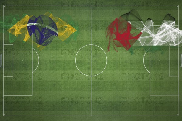Brazil vs Palestine Soccer Match, national colors, national flags, soccer field, football game, Competition concept, Copy space