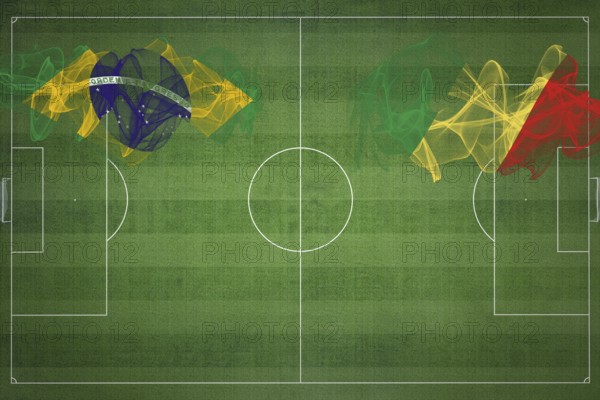 Brazil vs Congo Soccer Match, national colors, national flags, soccer field, football game, Competition concept, Copy space