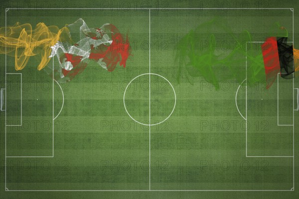Bhutan vs Zambia Soccer Match, national colors, national flags, soccer field, football game, Competition concept, Copy space
