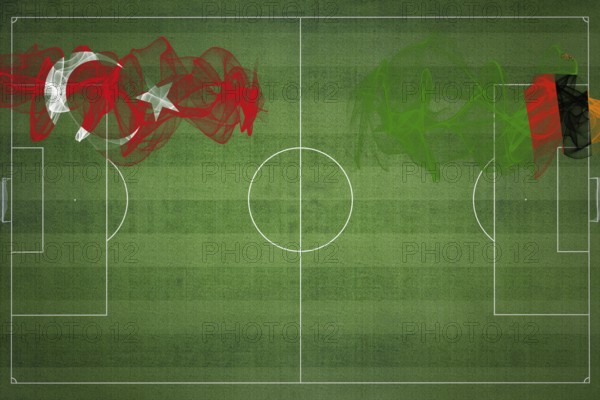 Turkey vs Zambia Soccer Match, national colors, national flags, soccer field, football game, Competition concept, Copy space