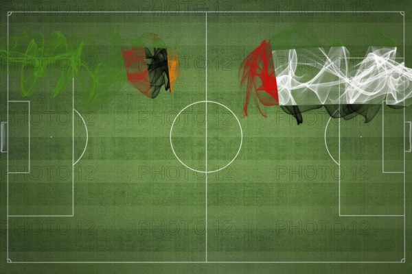 Zambia vs United Arab Emirates Soccer Match, national colors, national flags, soccer field, football game, Competition concept, Copy space